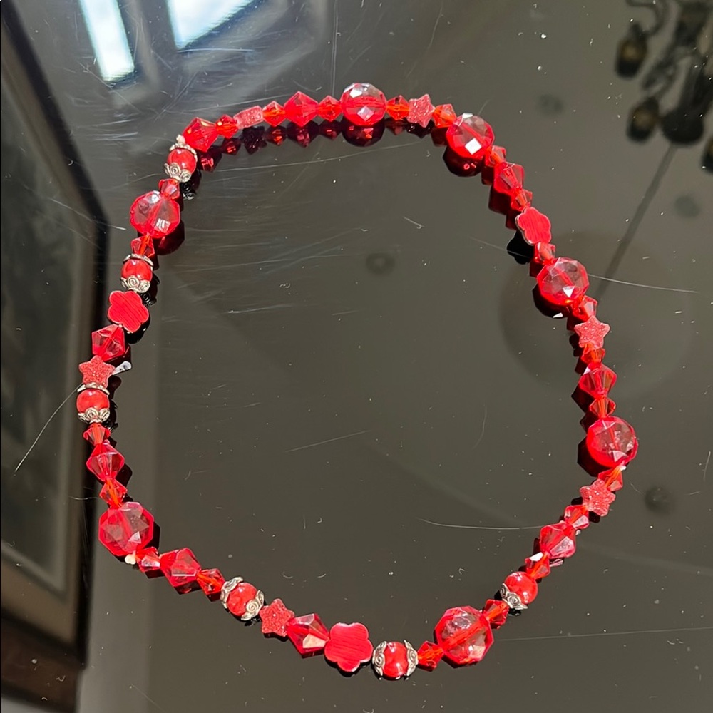 Elegant Elastic Red Beaded 11” Necklace
